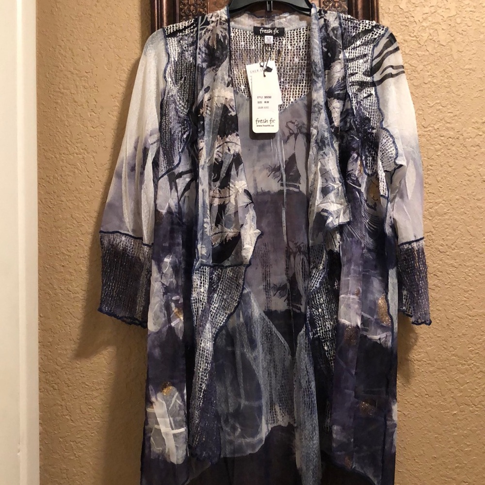 NWT fresh fx cardigan/kimono cover up Gorgeous indigo color 1 flaw see last pic